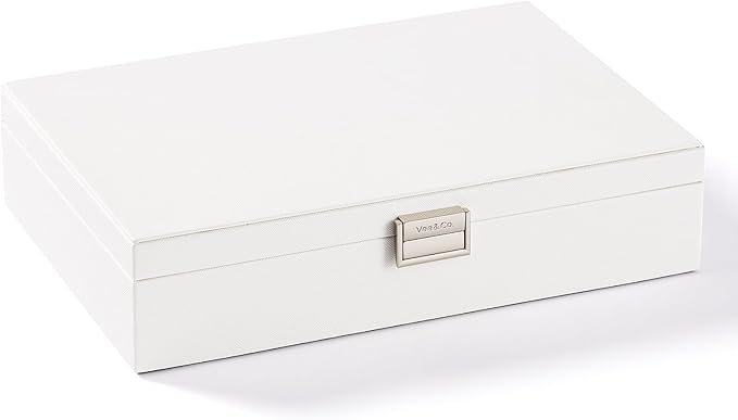 Jewelry Box with Lid,Jewelry Organizer with big Mirror,PU Leather Jewelry Storage Display Holder for Necklace Earrings Rings Bracelets,Lockable,Gift for Women Girls(White)