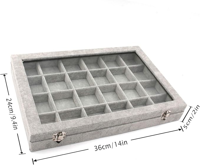 Jewelry Box Organizer Display Storage case（Gray-24 Grid）
