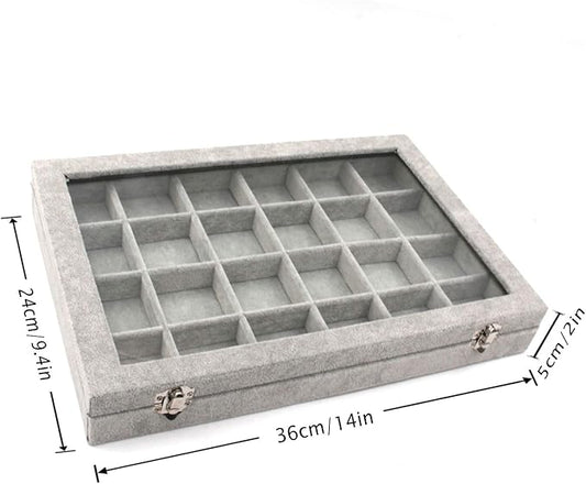 Jewelry Box Organizer Display Storage case（Gray-24 Grid）