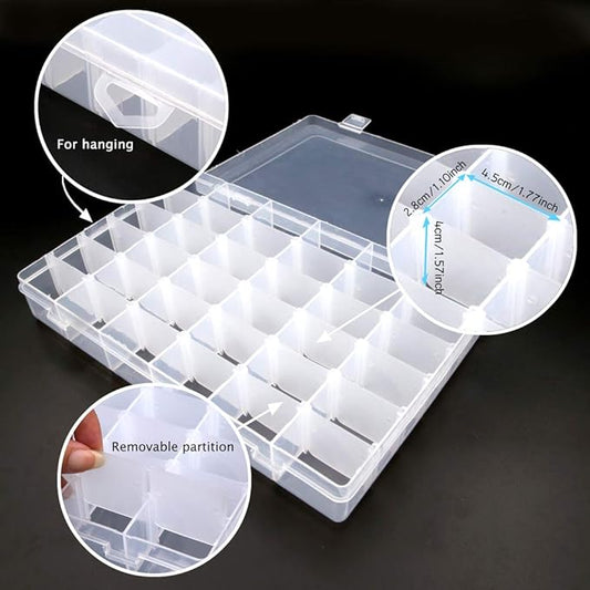 Clear Plastic Jewelry Box Organizer Storage Container with Adjustable Dividers (36 Grids)