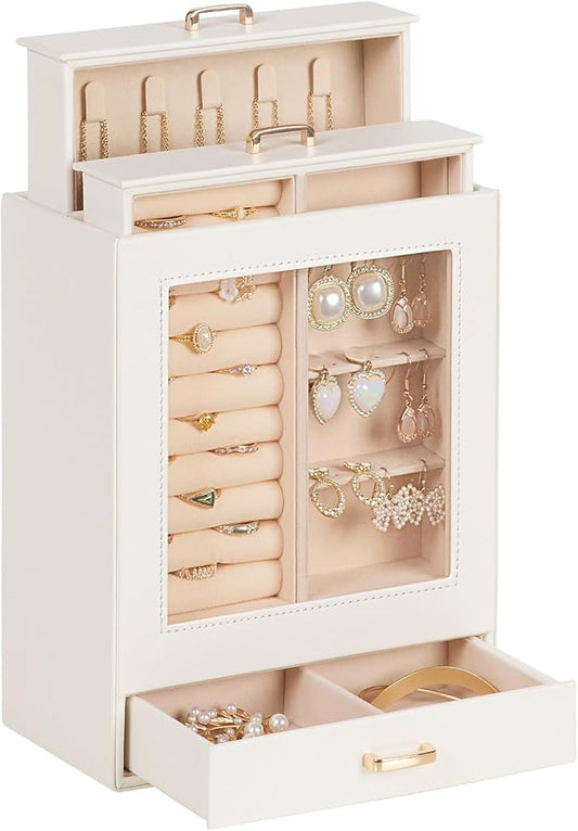 Jewelry Organizer Girls Women Jewelry Box for Necklaces Rings Earrings Gift Bracelets Storage Case (White + Gold)
