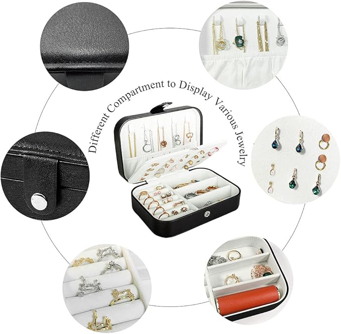 Travel Jewelry Box, PU Leather Small Jewelry Organizer for Women Girls, Portable Mini Travel Case Display Storage Holder Boxes for Stud Earrings, Rings, Necklaces, Bracelets
