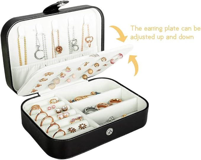 Travel Jewelry Box, PU Leather Small Jewelry Organizer for Women Girls, Portable Mini Travel Case Display Storage Holder Boxes for Stud Earrings, Rings, Necklaces, Bracelets