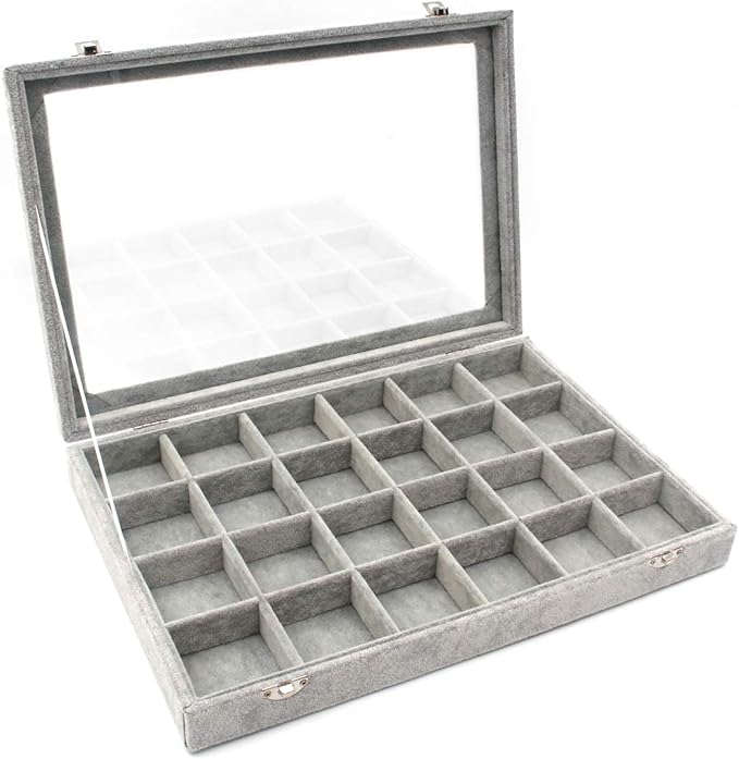 Jewelry Box Organizer Display Storage case（Gray-24 Grid）