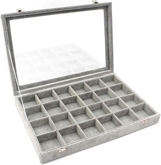 Jewelry Box Organizer Display Storage case（Gray-24 Grid）