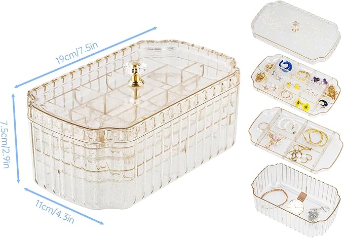 Transparent 3-Layer Jewelry Organizer Box with Elegant Gold Handle, Efficient Storage Versatile for Earrings, Rings, Bracelets & Watches, Stylish Multi-Functional Accessory Holder