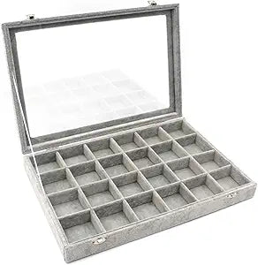 Jewelry Box Organizer Display Storage case（Gray-24 Grid）