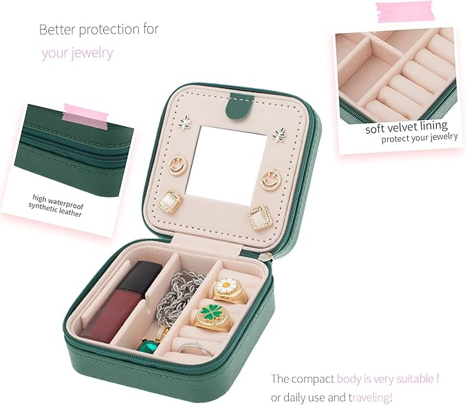 Travel Jewelry Case and Organizer with Mirror - Gift for Women and Girls