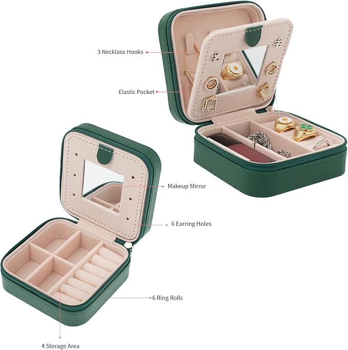 Travel Jewelry Case and Organizer with Mirror - Gift for Women and Girls