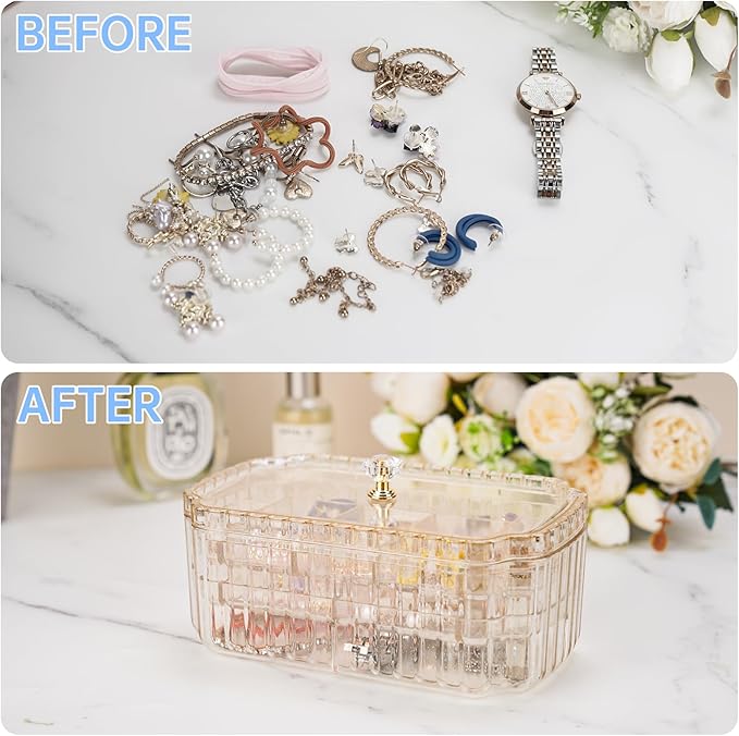 Transparent 3-Layer Jewelry Organizer Box with Elegant Gold Handle, Efficient Storage Versatile for Earrings, Rings, Bracelets & Watches, Stylish Multi-Functional Accessory Holder