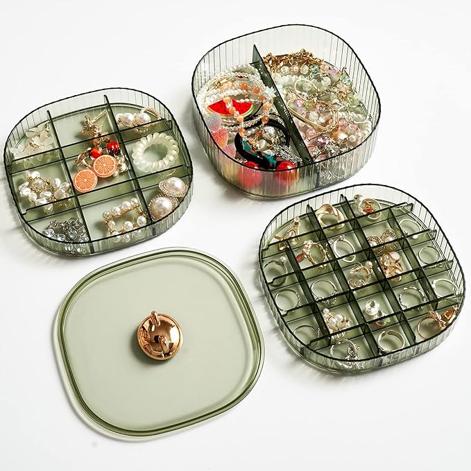 Earring Organizer,Stackable 3-Layers Clear Jewelry Box with Lid,Stud Earring Organizer for Women Girls,Earring Box Display Holder for Earrings Ring Studs Bracelet Necklace Crafts(Green)