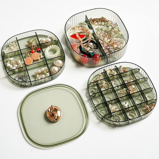 Earring Organizer,Stackable 3-Layers Clear Jewelry Box with Lid,Stud Earring Organizer for Women Girls,Earring Box Display Holder for Earrings Ring Studs Bracelet Necklace Crafts(Green)